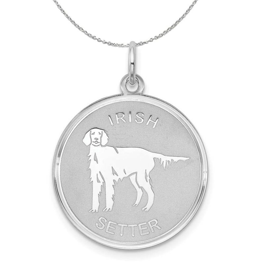 Sterling Silver Laser Etched Irish Setter Dog 19mm Necklace - 24 Inch